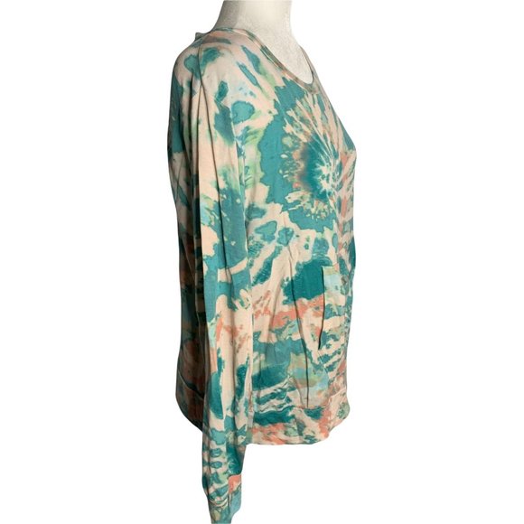Adyson Parker Tie Dye Athletic Top M Pink Green Kangaroo Pocket Zip Thumb Holes - Picture 5 of 6